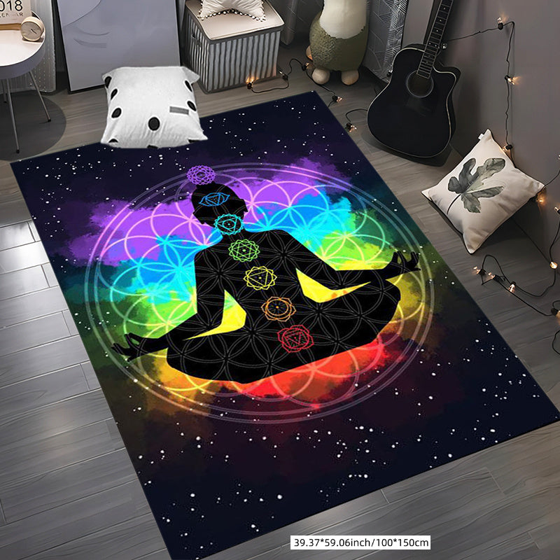Yoga Studio and Home Decor 120 x 160cm Meditation Chakra Mat - Non-Slip, Machine Washable Polyester Mat with Vibrant Yoga-Inspired Design for Bedroom, Living Room, or Yoga Space - Spiritual Calming and Vibrant Home Decor, Yog