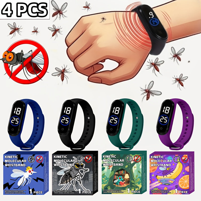 4 PCS Set Household Insect Proof Electronic Watch, Women's Insect Bite Proof Watch, Outdoor Women Men's Mosquito Interference Watch, Summer Mosquito Proof Comfortable to Wear, Non-Toxic and Odorless