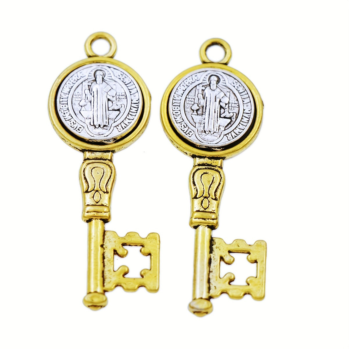 3 PCS Set  St. Benedict Medal Key Pendants - Antique Brass-like Oxidized Finish, with Hanging Hole - Catholic Religious Jewelry for Necklace, Keychain - Durable Metal Medal Charms for Everyday or Special Occasions - Compatibl