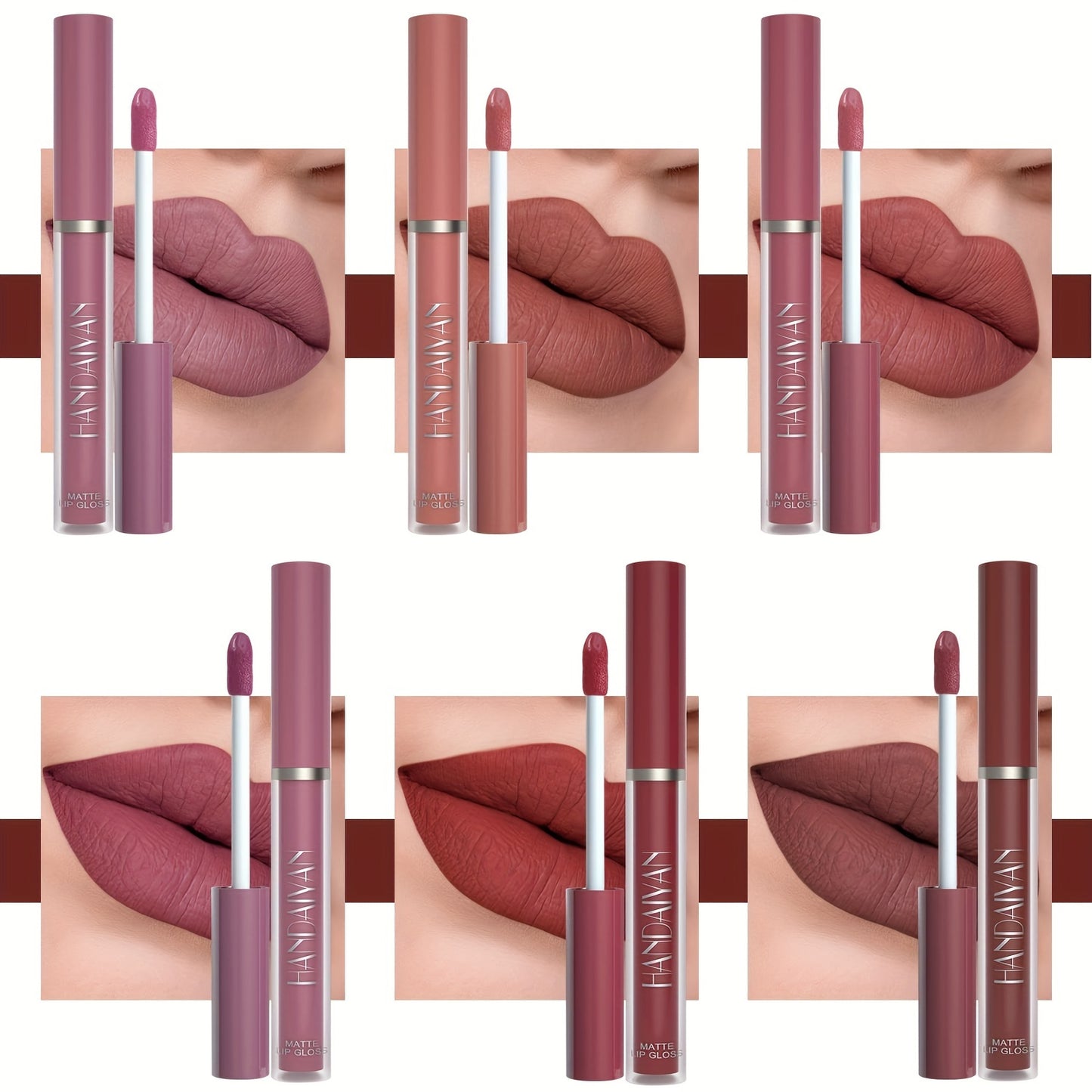NEW 6 PCS Set Matte Liquid Lipstick - Waterproof Long-Lasting Full Coverage Lip Gloss, Non-Stick Formula with 6 Shades (, Nude, Burgundy, Deep, Plum,) - Lip Tint Kit for  Lips & All Light Types