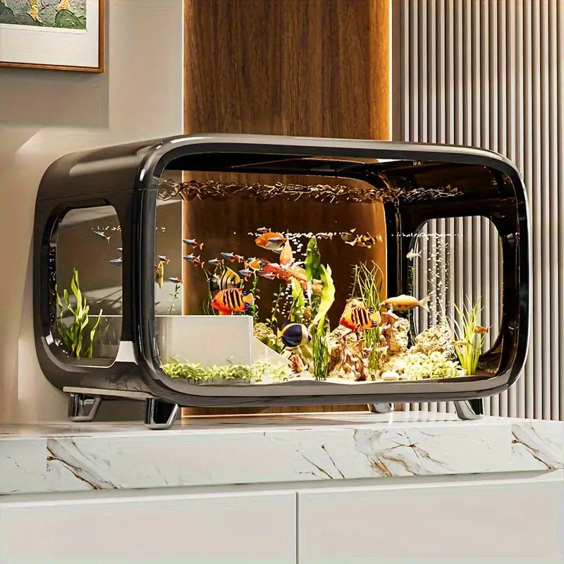 Modern Luxury Transparent Fish Tank | Integrated Aquarium with Cover, Minimalist Style for Living Room Decor, Durable PE Material, Designed for Freshwater Aquatic Life, Multi-Scene & 365-Day Use