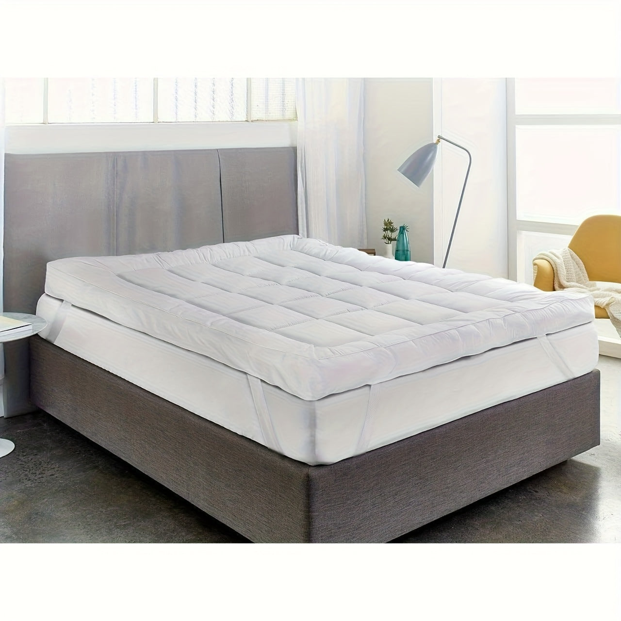 1pc Extra Thick Mattress Topper, Overfilled with 10cm/ 4Inch Microfiber Filling with Deep Pocket, Plush Soft Pillow Top Mattress Topper Anti-Shift & Even Weight Distribution Single/Double/King/Super King All UK Bed Sizes
