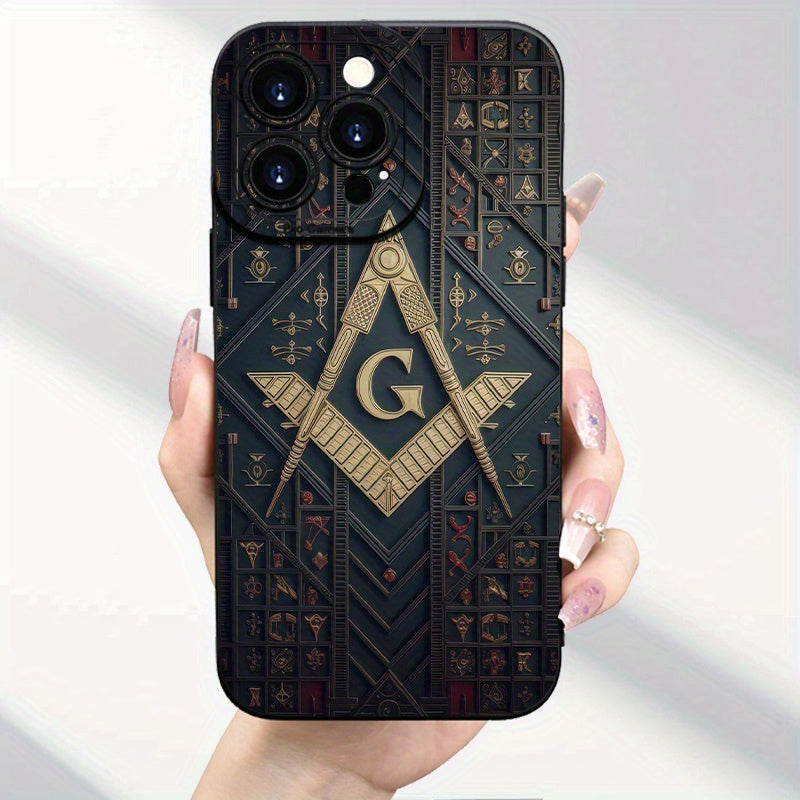 Freemason G Emblem iPhone Case: Pro-Pro Max-Plus, 11/12/13/14/15/16 Fashion Creative Masonic Pattern, New Hot-selling Mobile Phone Case, Anti-fall Design, Unisex Protective Cover, All-inclusive Thickening, High-quality Mobile