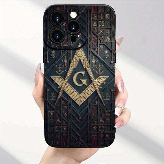 Freemason G Emblem iPhone Case: Pro-Pro Max-Plus, 11/12/13/14/15/16 Fashion Creative Masonic Pattern, New Hot-selling Mobile Phone Case, Anti-fall Design, Unisex Protective Cover, All-inclusive Thickening, High-quality Mobile