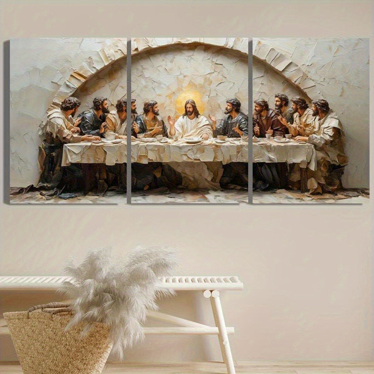 2D Canvas, 3pcs with frame- last supper triptych artwork Theme Canvas Wall Art Framed Painting, Suitable for Halloween, Christmas, Winter and Summer, Luxury Indoor Decoration for Him/Her, Bedroom, Living Room, Home Office Roo