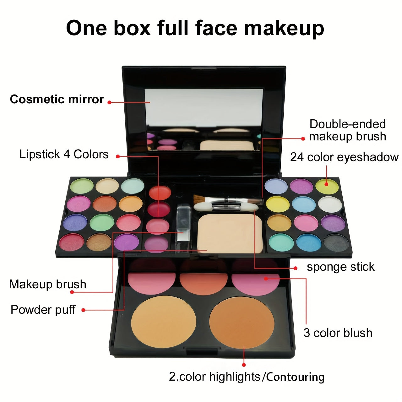 Multifunctional Makeup Palette - 24 Eyeshadows + 3 Blushes + 2 Contour Powders + 4 Lip Glosses + Brush | Compact And Portable Set | Waterproof And Natural End