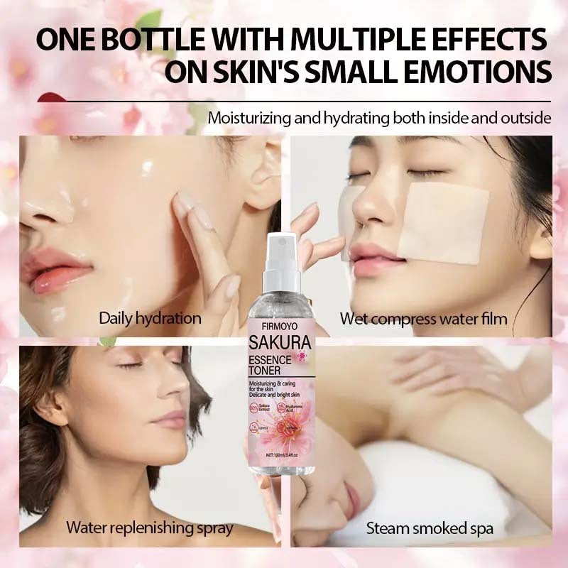 2PCS Set Instant Brightening & Hydrating Facial Toner Mist - Cherry Blossom Toner Water for Sensitive, Dry, Oily & Combination Light Beige, 100ml Large (2x50ml), Quick-Absorbing -Inspired Skincare, Sensitive Complexion Spray