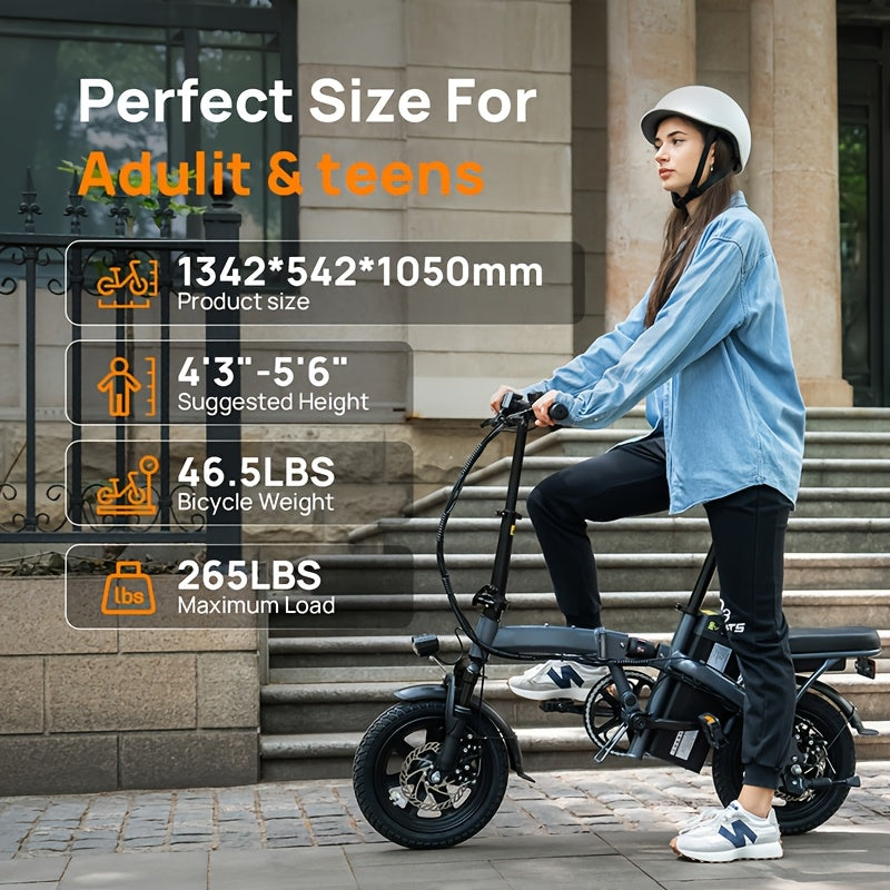 35.56cm Folding E-Bike with 250W Motor & 48V 360Wh Removable Battery - 40-60KM Range, 3 Modes Lightweight Alloy Steel Frame, Disc Brakes, Black Urban Commuter Bike for Men & Women, Foldable Design for Easy Storage, Electric B