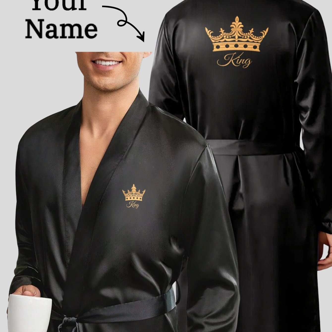 New Men's Smooth Soft Comfortable Plain Color Robe with DIY Customized Pattern, V-neck, Long Sleeves, Belted Elegant Simple Casual Ideal Choice for Wedding and Party Men's Pajamas Home Clothes Regular Models in Spring, Summer