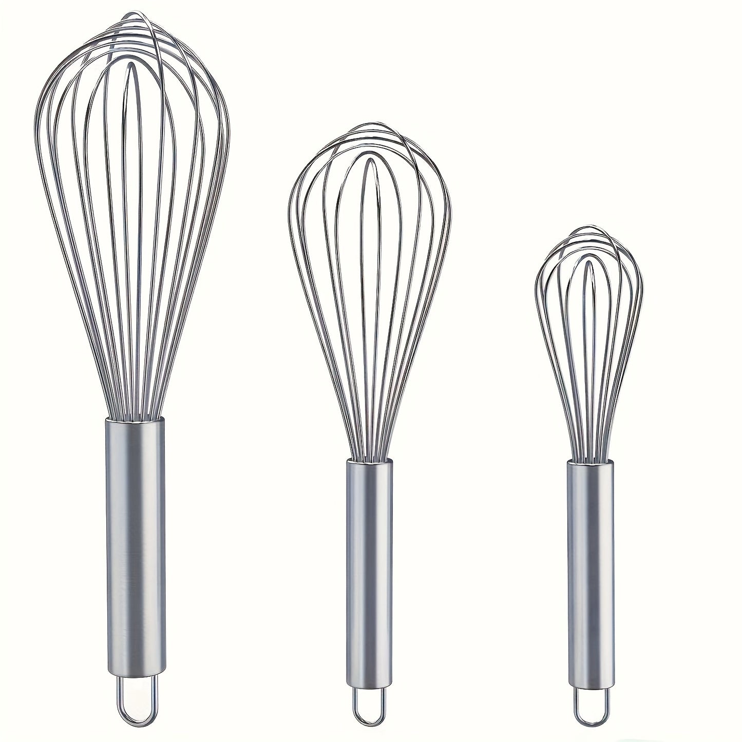 3 PCS Set Stainless Steel Whisks - Manual Kitchen Mixer, Suitable for Stirring, Beating, and Blending - Enhanced Durability Bubble Whisk Set, Food-grade, Easy to Clean, Ergonomic Design - No Batteries Required