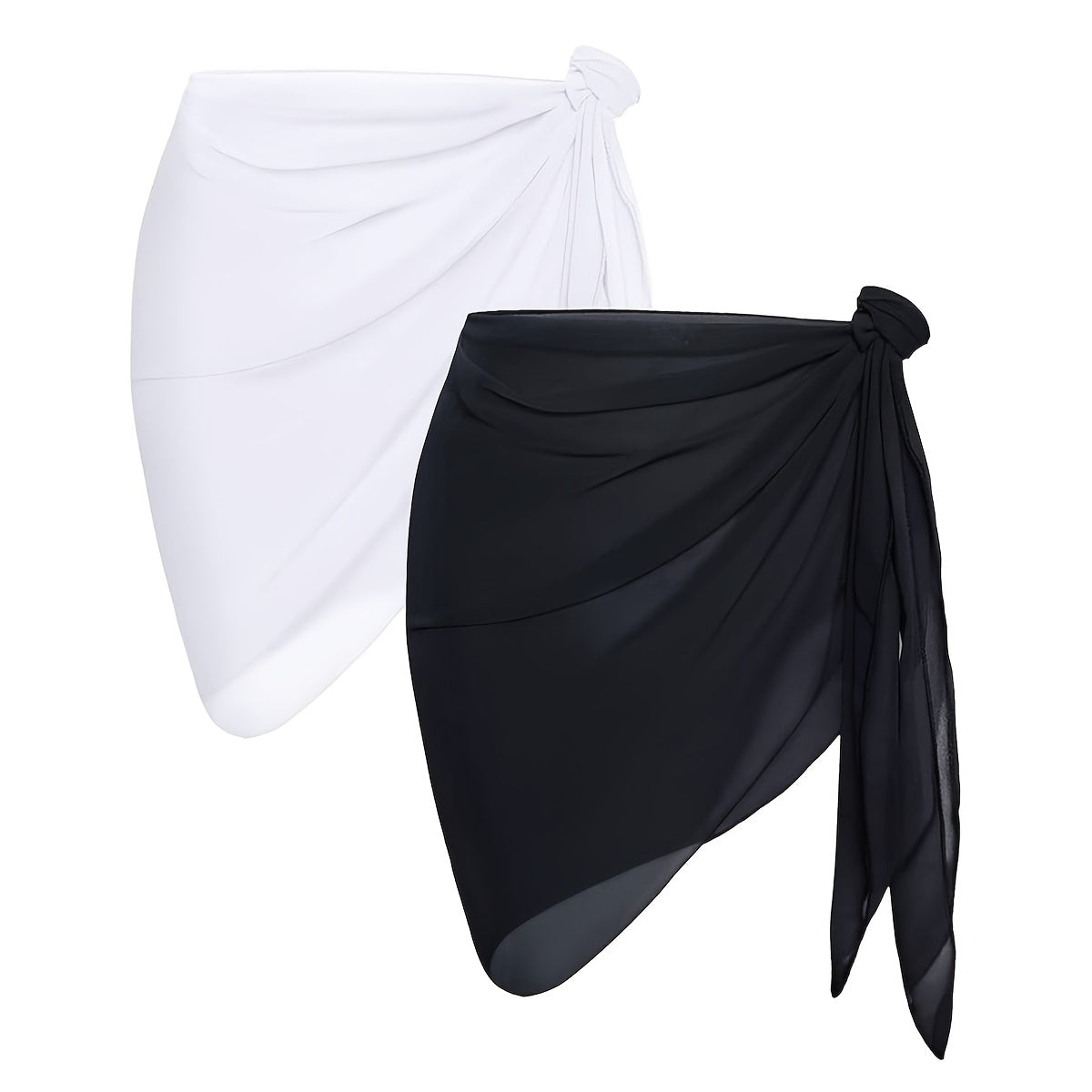 2 PCS Set Women's Black And White Beach Shawl Swimsuit Wrap Skirt Transparent Bikini Swimsuit Swimwear Set, Suitable for Beach Strolls