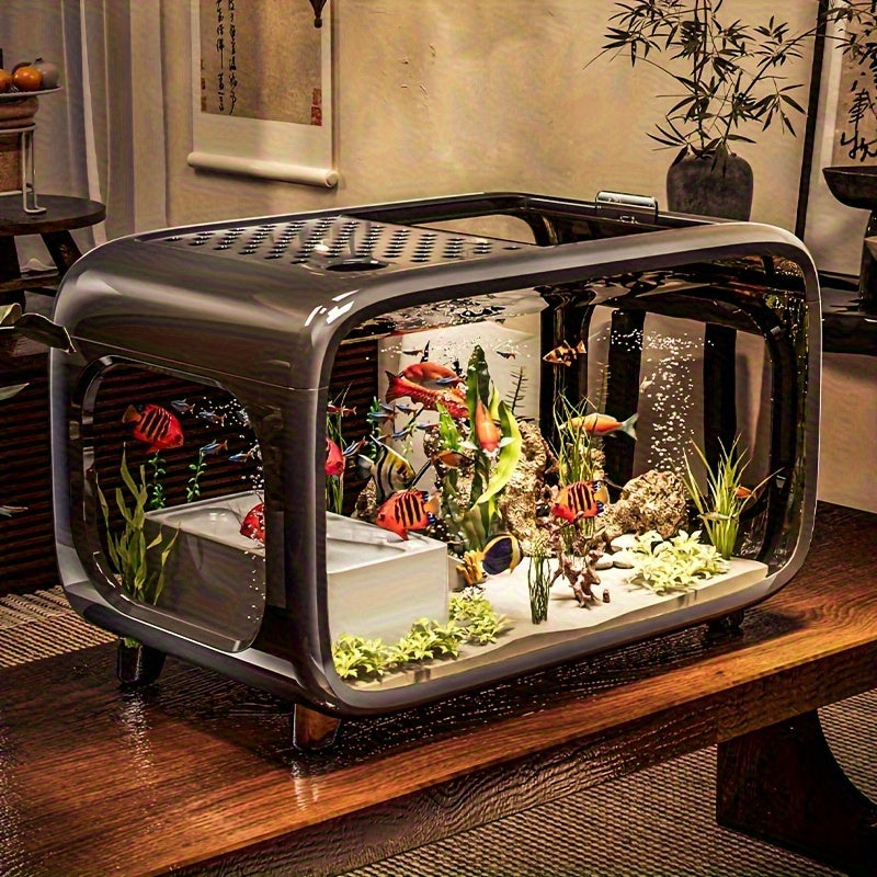 Modern Luxury Transparent Fish Tank | Integrated Aquarium with Cover, Minimalist Style for Living Room Decor, Durable PE Material, Designed for Freshwater Aquatic Life, Multi-Scene & 365-Day Use