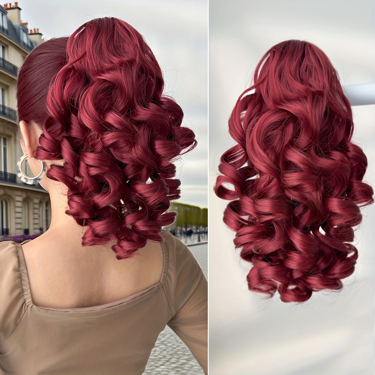 14-Inch (36cm) Clip-In/R Clip-On Hair Extensions - Dark Brown/Red/Burgundy Ombre Body Wave Synthetic Hair with Natural Layers, Volume & Soft Waves for Women &, Instant Length for Ponytails, Braids, Dreadlocks-like Styles