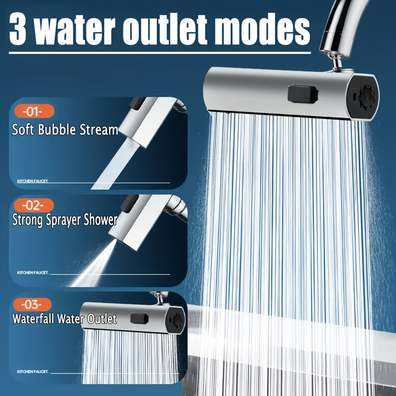 Modern Kitchen Faucet with 3-in-1 360° Rotating Waterfall, Water-Saving Aerator, 3 Flow Modes | Polished Finish, Pressure Boosting Extension, Splash-Proof Nozzle, RV Kitchen Faucet, Kitchen Sink Faucet