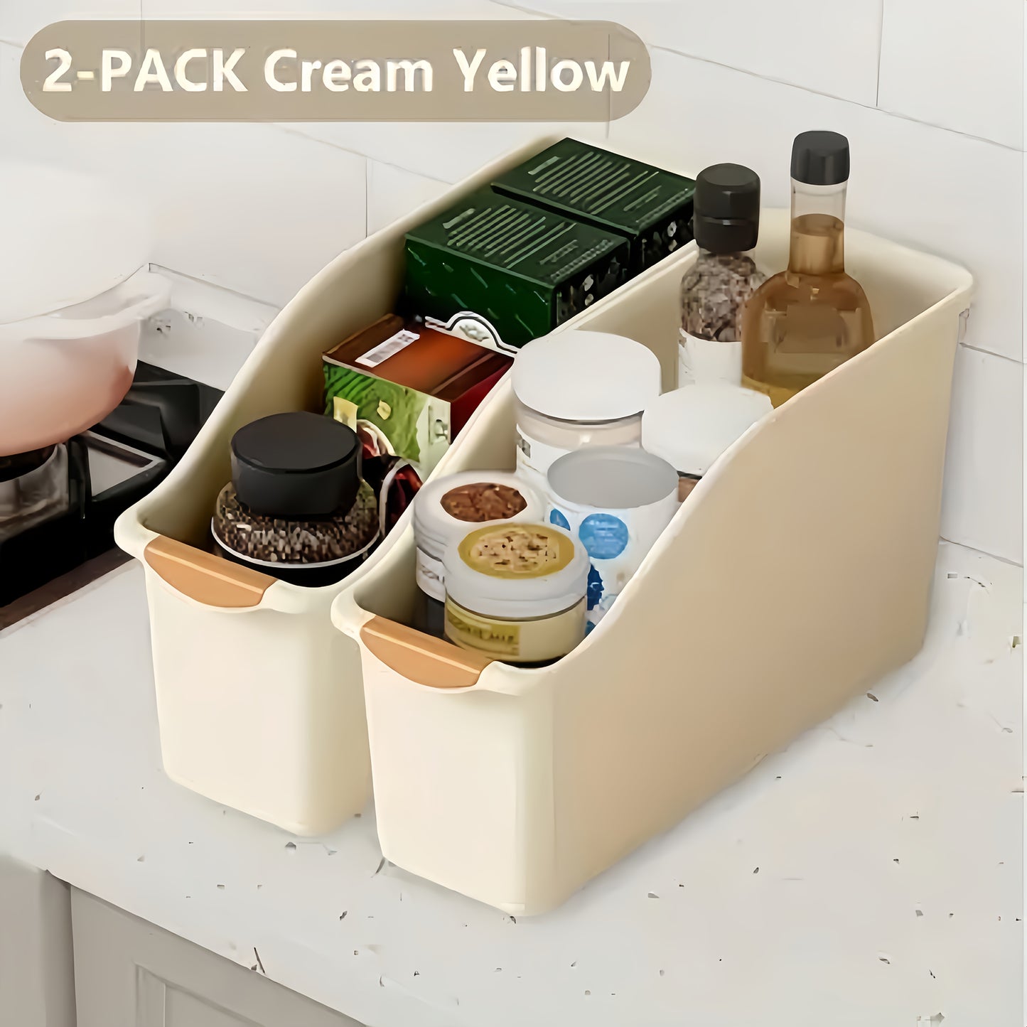 2 PCS Set Curved Design Storage Boxes - Heavy-Duty Plastic Organizer, White Space-Saving Container for Under Sink, Pantry & Cabinet Organization - Suitable for Cleaning Supplies, Household Essentials & Kitchen/Bathroom Storag