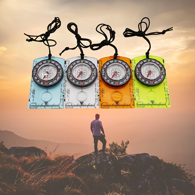 NEW 4 Colors  Waterproof Survival Compass with Scale - Durable Acrylic, Ideal for Outdoor Camping & Hiking, Color, Surveying, Map Scale
