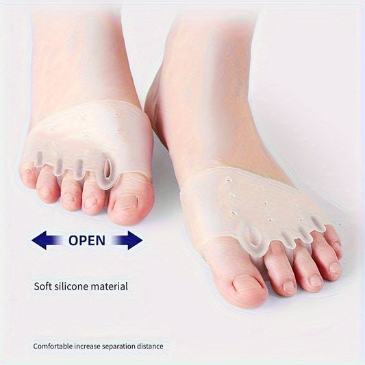 2 PCS Set 1 Pair Silicone Forefoot Pads; Five-Hole Honeycomb Design Forefoot Protection Pad; Five-Hole Toe Protective Cover with Fixing Function Health Care Accessories