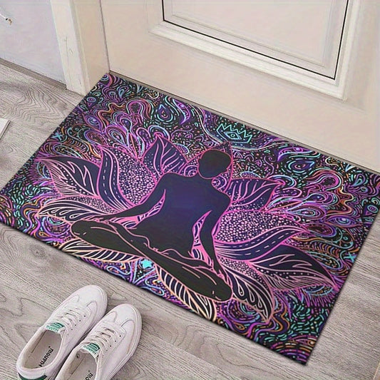 For Yoga Studio and Home Gym Vibrant Yoga Meditation Mat with Lotus Pose Design – Non-Slip, Machine Washable Velvet Mat for Hallway, Bedroom, and Living Room Decor, Perfect for Indoor/Outdoor Use