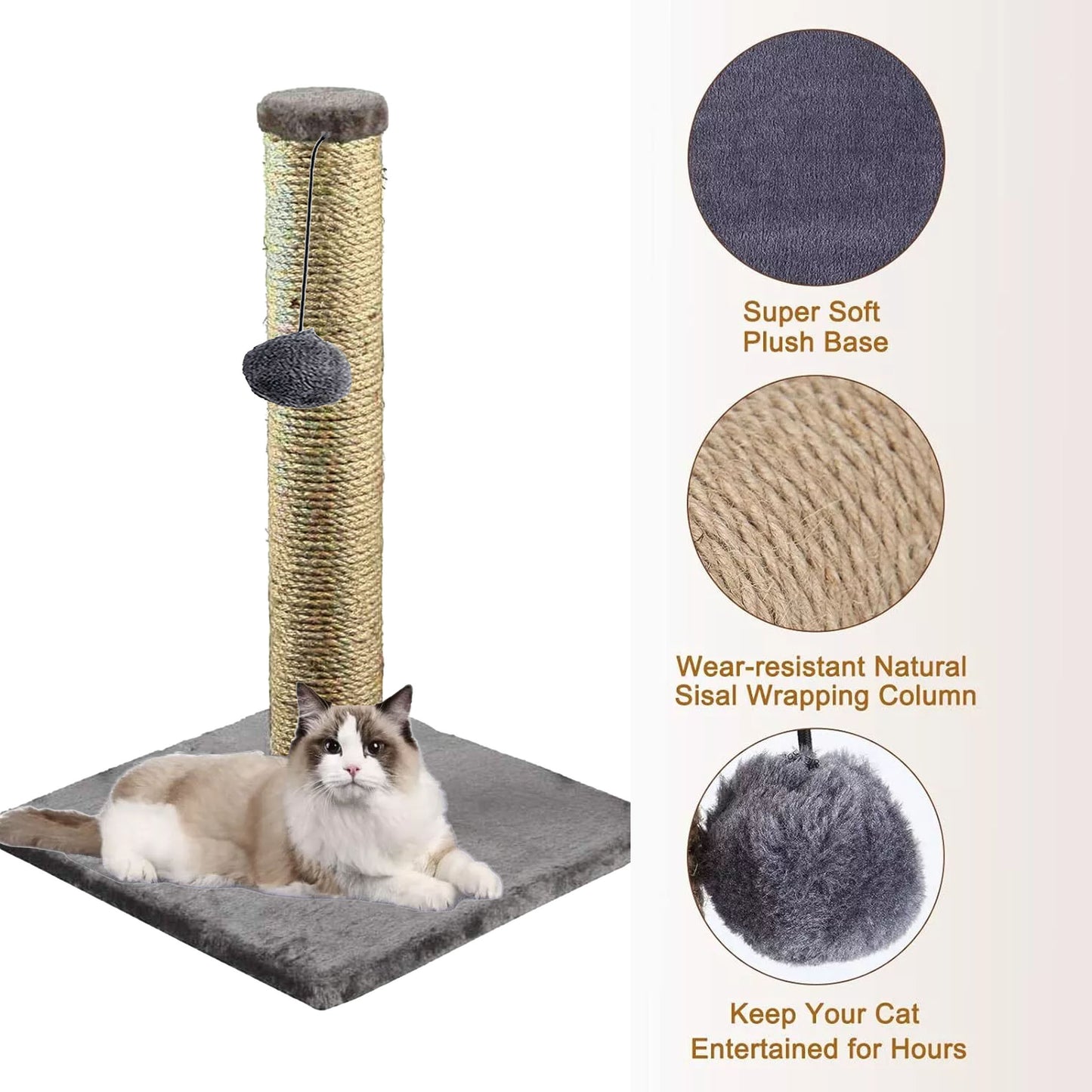 Cat Scratching Post 40cm Scratch Post Kitten Cat Tree Scratcher Sisal Pole Vertical Claw Scratching Tall Modern Design For Cats New
