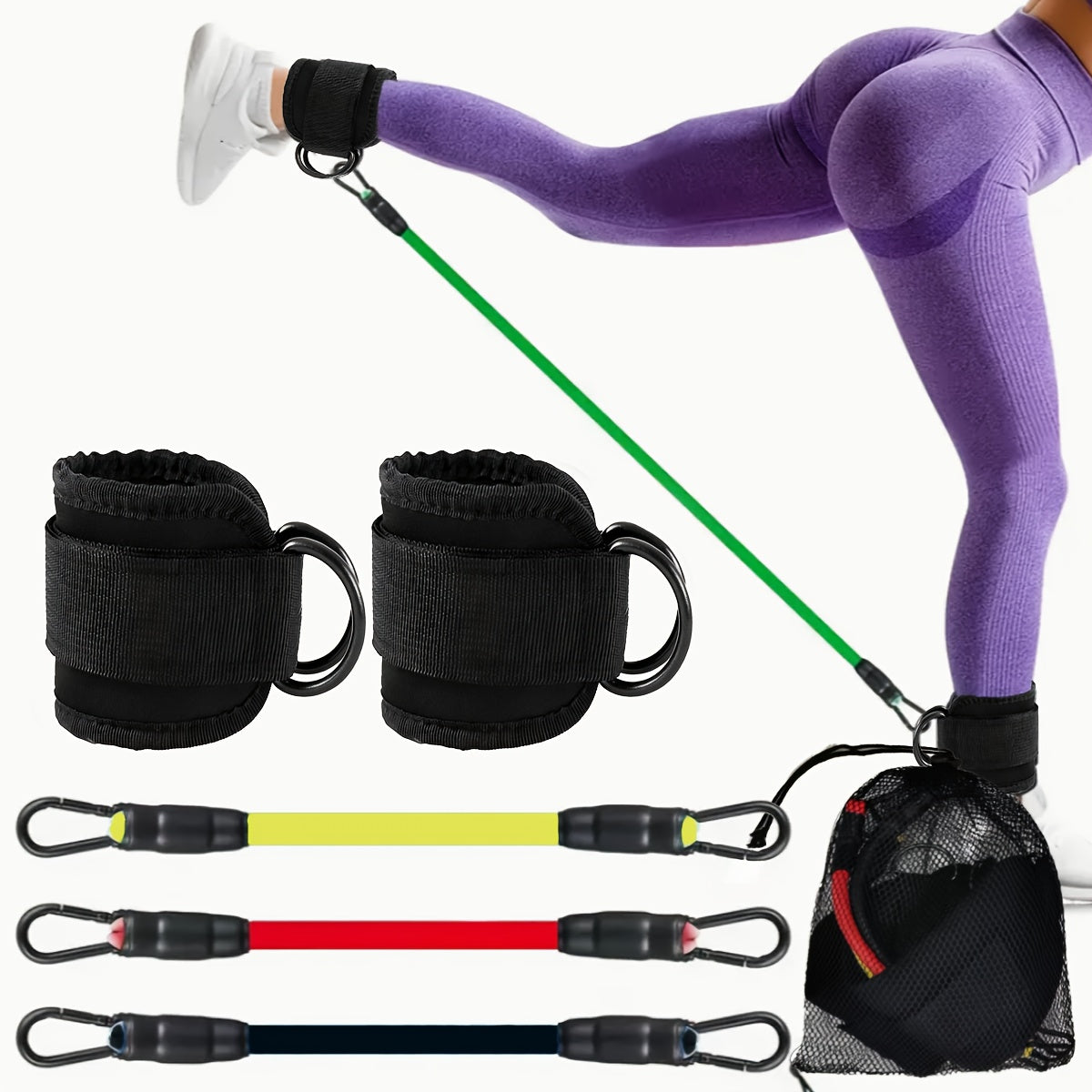 5 PCS Set Ankle Resistance Bands | Adjustable Cuffs for Strength Training, Yoga & Fitness - for leg & Butt Workout, Muscle Shaping, Includes Mesh Storage Home Gym Sports Accessories