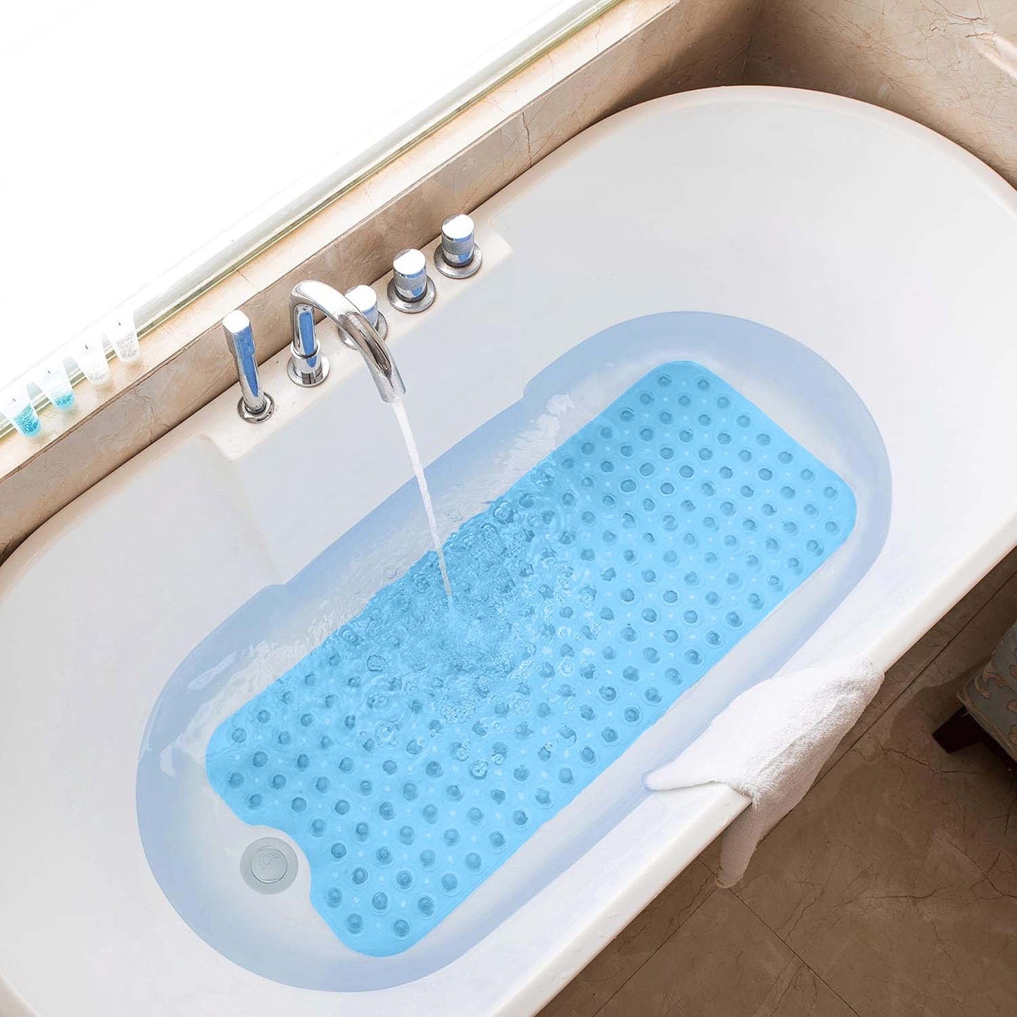 Extra Large Non-Slip Bath Mat - Bathtub Mat with Drain Holes, Suction Cups Shower Mat - Machine Washable Mat For Bathroom, Bathroom Accessories Easy Clean