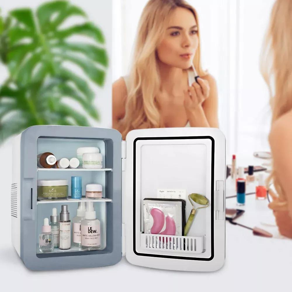 10L Mini Fridge Car Refrigerator Portable Freezer Cooler and Warmer Storing Skincare Cosmetic Food Drink, Ideal for Car, Home, Office, Dorm