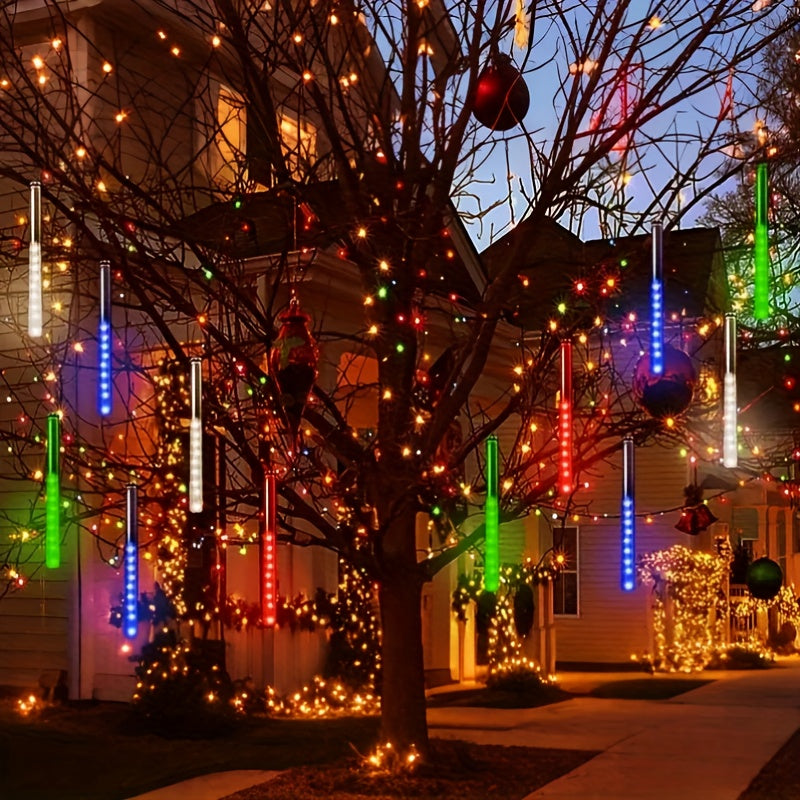 192 LED USB-Powered Meteor Rain Lights - Outdoor/Indoor String Lights with Falling Rain Drop Icicle Effect, IPX4 High Quality, USB-Powered Hanging Decorations for Christmas, Wedding, Garden, Patio, Party - Energy-Efficient LE