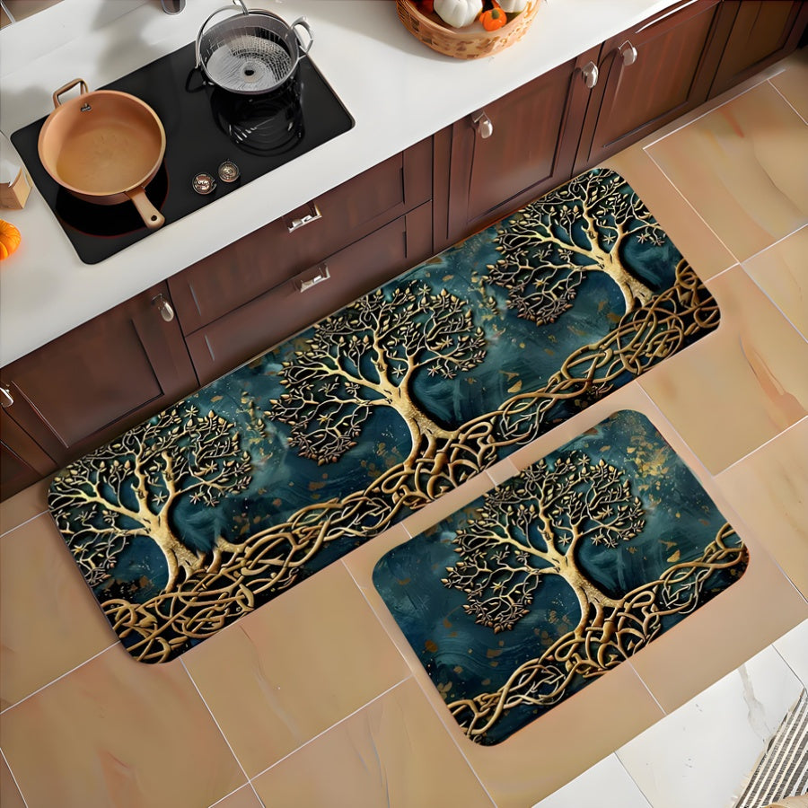 2/3 PCS Set TREE OF LIFE Kitchen Luxury Rug Set, Outdoor Indoor Entrance Mat, Welcome Mat, Suitable for Home, Living Room, Kitchen, Bedroom, Farmhouse, Study, Corridor, Laundry Room, Kitchen Mat, Shoe Scraper, Entry Mat, Home