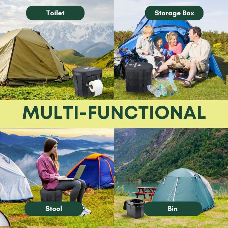 Outdoor Camping Emergency Toilet - Travel Toilet with Roll Holder - Portable for Adult Potty - Folding with Washable Basket - Campervan Camping Caravan Beach Picnic & Fishing