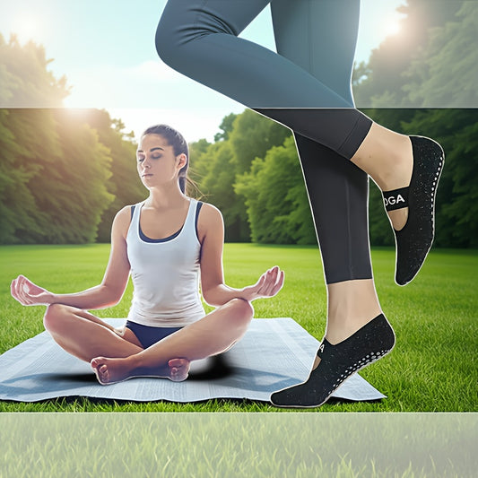 3 Pairs Set Women's Professional Non-Slip Yoga Socks | Thickened Sole for Shock Absorption, Suitable for Pilates, Aerial Yoga, Dance Practice | Solid Color, Fabric, All-Season Comfort.