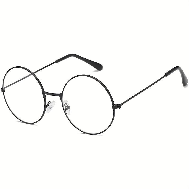 Wizard-Themed Round Black Frame Glasses for Men & Women -  Circle Clear Lens Non- Fashion Spectacles with Metal Arms, Perfect for Secret Society Ceremonies Sacred Parties