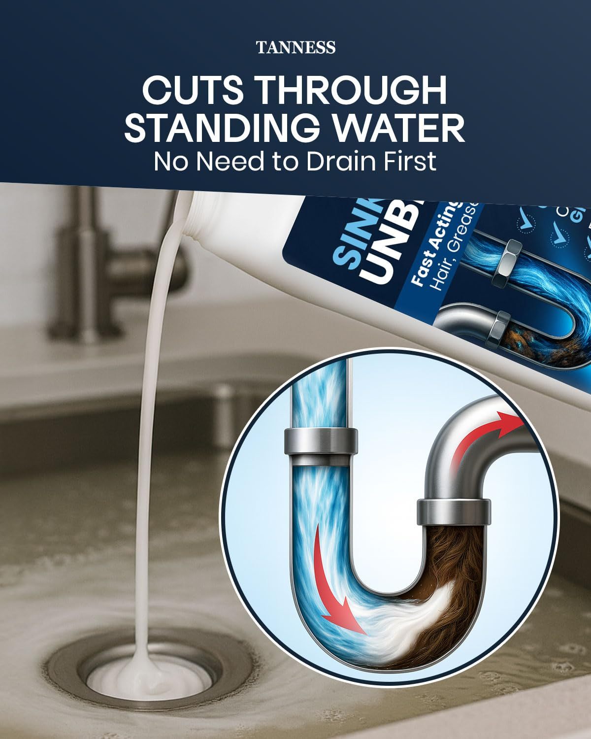 5 Liters Drain Un-Blocker - Heavy Duty Sink & Drain Cleaner for Plug Holes, Toilets, Showers & Pipes - Powerful Toilet & Sink Un-Blocker for Home, Office, Garage & Shops - Cleaning Supplies