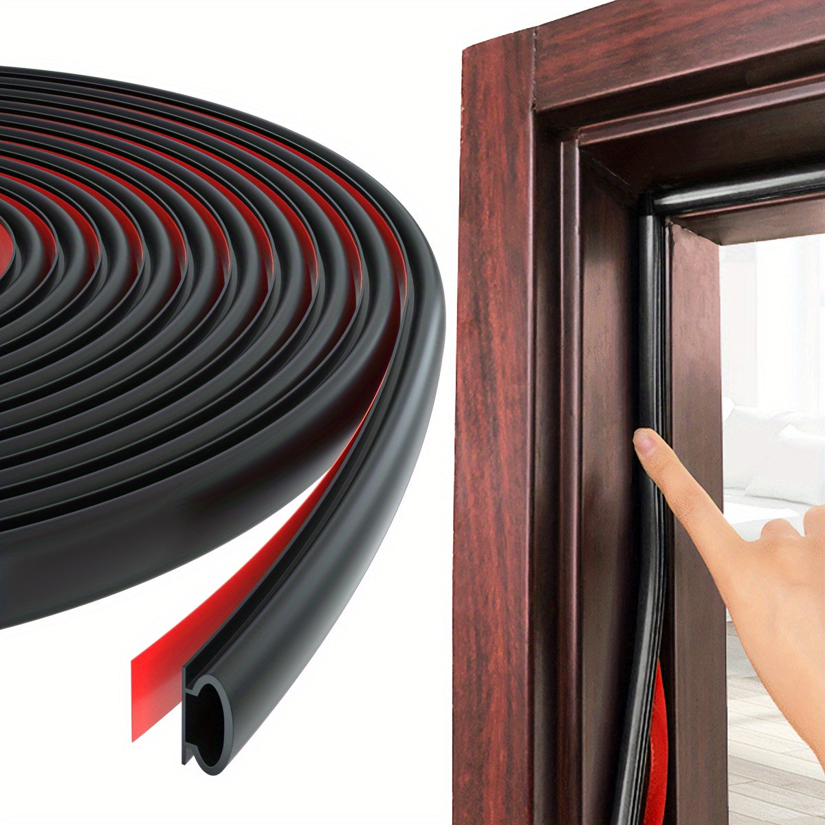 3.05 Meter Door Weather Stripping Door Seal Strip, Self-Adhesive Rubber Door Insulation Weather Strip for Window and Door Soundproofing D Shape, Weather Stripping for Door Frame Gap Blocker Repair Maintenance Tools