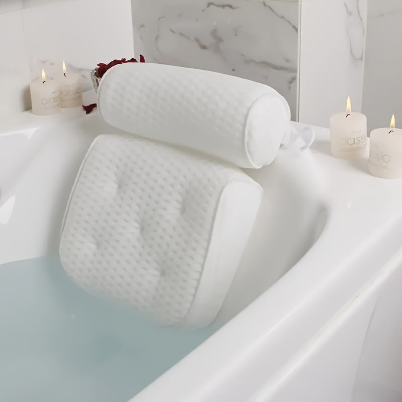 3D Mesh Bathtub Pillow with Neck and Back Support - Quick-Dry Vinyl Bath Mat, 6 Suction Cups and Hooks, Machine Washable Spa Accessory, Suitable for Bathtub, Hot Tub - Bathing Aid, Hot Spring Bath, Shower Decor, Bath Pillow,