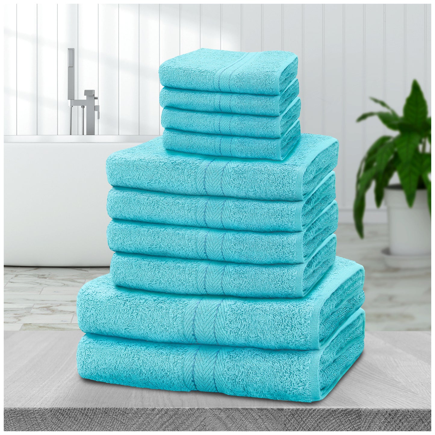 NEW 10 PCS Set 14 Colors Pakistani  Towel Bale Set | Luxurious 100% Cotton Towels Family Pack | Quick-Drying, Highly Absorbent & Ultra-Soft Fabric | Includes 4 Face Towels, 4 Hand Towels, 2 Bath Towels Ideal for Home, Gym, Sp