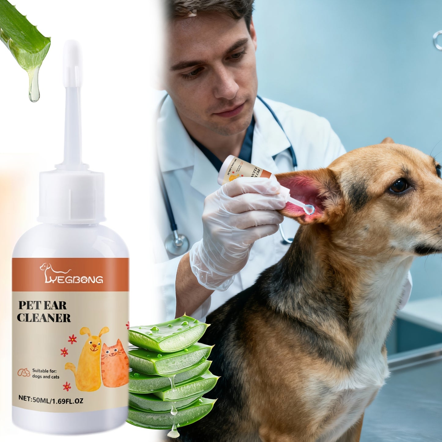 Pet Ear Cleaning Drops 50Ml for Safe Dirt Removal, Suitable for Both Cats And Dogs, Easy-To-Use Dropper for Daily Ear Maintenance, Non-Irritating to Pet Ear Canals