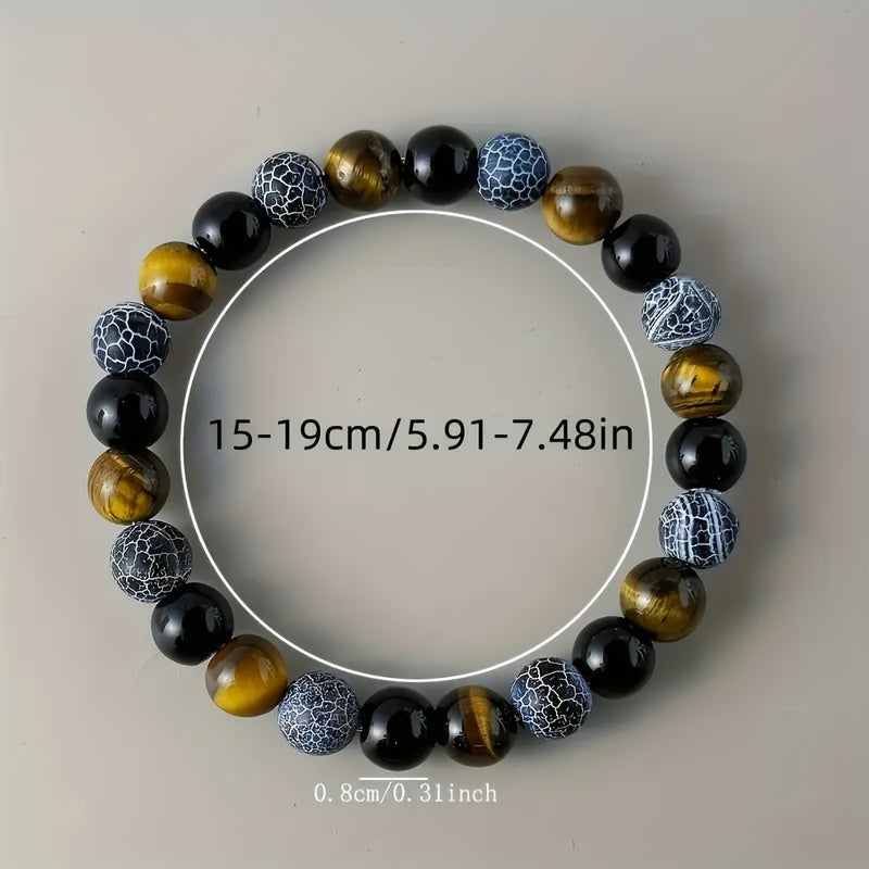 Natural Stone Stress Relief  Wealth Attraction Bracelet - Bohemian Style Black Tiger Eye Synthetic with Golden Brown Stripes, Unisex, for Daily Wear and Special Occasions - Attracts Money and Prosperity - Birthday, Anniversar