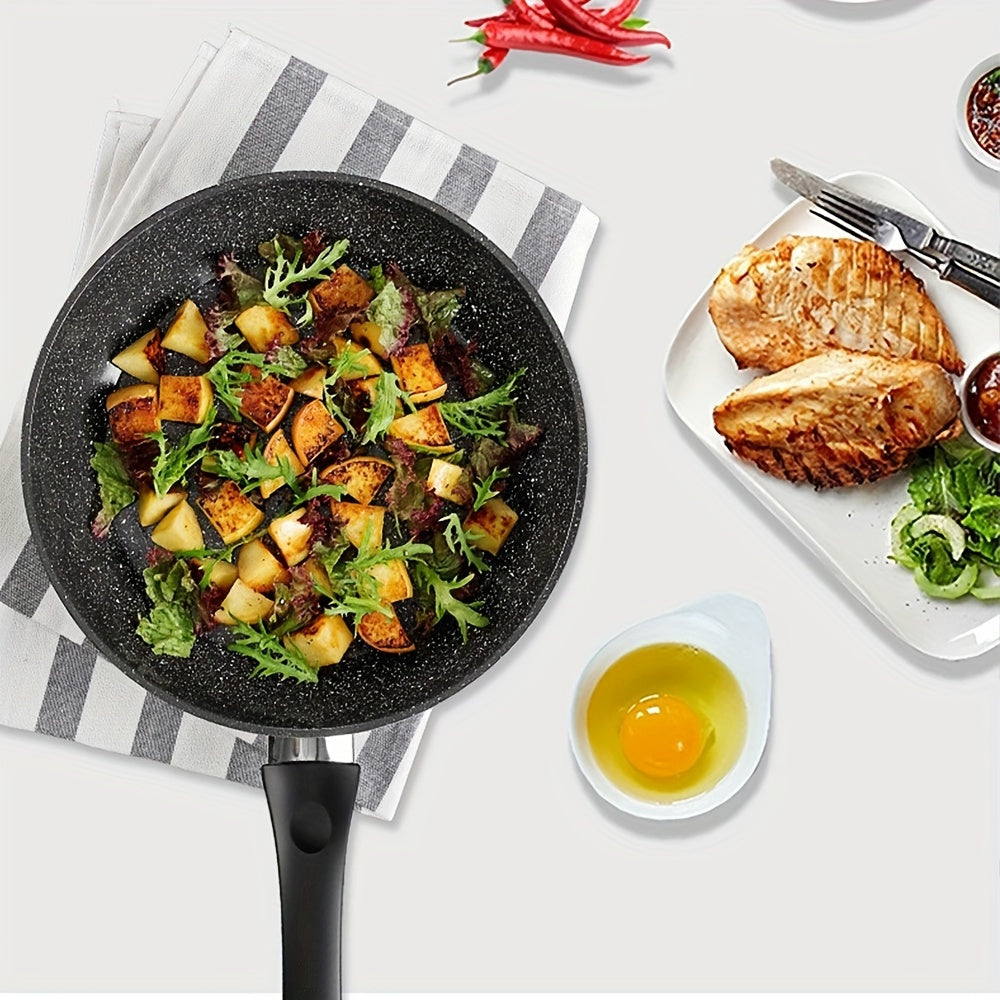 26cm Non-Stick Frying Pan with a 5-Layer Marble Coating, Smokeless And Compatible with Induction Cooktops for Breakfast Pancakes Steaks Cooking Accessories Home Kitchen Supplies