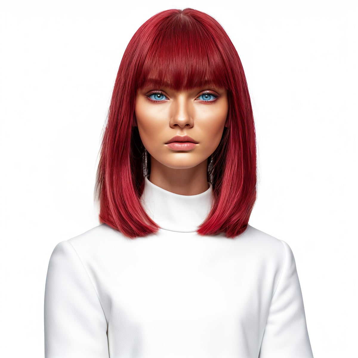 Hot Explosive 30.48 cm Light and Dark Brown Bangs Wig for Women - Versatile Wear and Party Cosplay, Straight Hair, High Temperature F, Rose Net Cap, Anime Cosplay