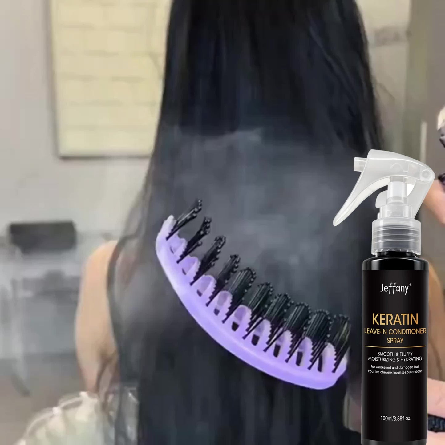 3.38 Fl. Oz. Instant Smoothing 10-In-1 Keratin Leave-In Conditioner Spray, Enriched with Keratin, Biotin, Castor Oil, And Coconut Oil – Smooths Frizz, Breakage, And Provides Protection. Suitable for Long Straight Hair, Curl