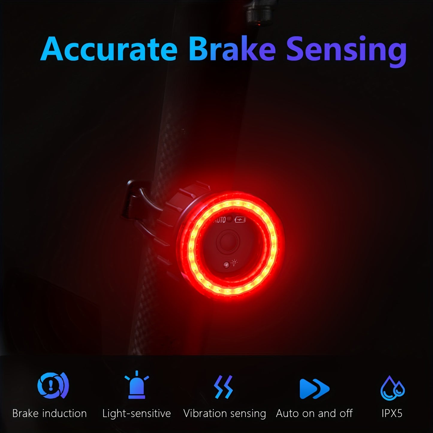 NEW  Smart Bike Rear Light, Auto Start Stop Brake Sensing LED Charging Cycling Smart Bicycle Taillight Bicycle Lighting Accessories Sports Supplies