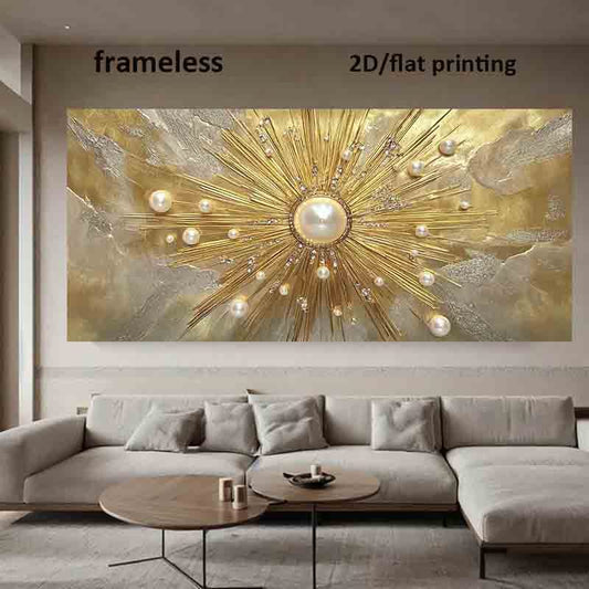 1pc Large Modern Golden Pearl Sunburst Wall Art - Frameless HD Canvas Poster 39.37"x78.74" (100x200cm) Golden Burst Painting for Living Room, - Luxury Contemporary Holiday Gift Suitable for Christmas, Halloween