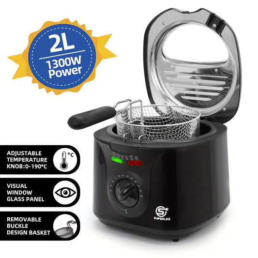 2L  Deep Fat Fryer With Viewing Window, Adjustable Temperature Controls, Easy Clean, 1300 W, Non-Stick Basket With Safety Handle And Viewing Window Easy Clean