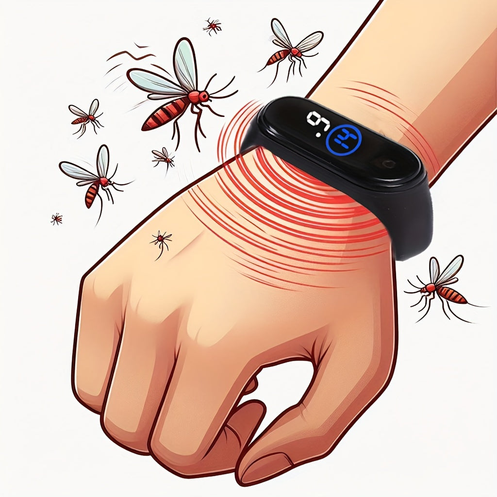 Electronic Mosquito Repellent Bracelet, Black, Fishing Mosquito Repellent, Comfortable to Wear, Physical Mosquito Repellent, Chemical-Free, Fashionable and Versatile, Unisex, 1 Piece