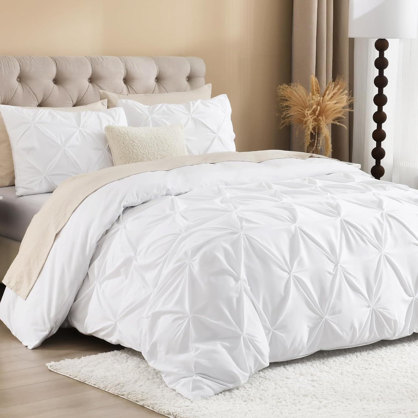 3 PCS Set 5 Colors Charcoal, Pink*Five Star Hotel* Pinch Pleated Luxury High Quality Duvet Cover Set, Soft Pintuck Bedding Sets with Pillowcases