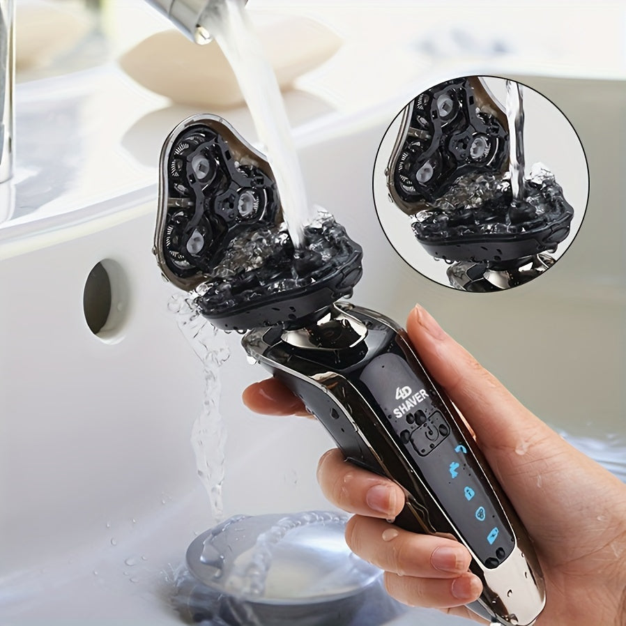 Rechargeable 3-Head lectric Shaver for Men, standard or Multi-Functional Grooming Kit withOptional Nose/Sideburn Trimmer & Cutting Head, suitable for Men's Shaving, Kids' Haircutsand Women's Body Hair Trimming