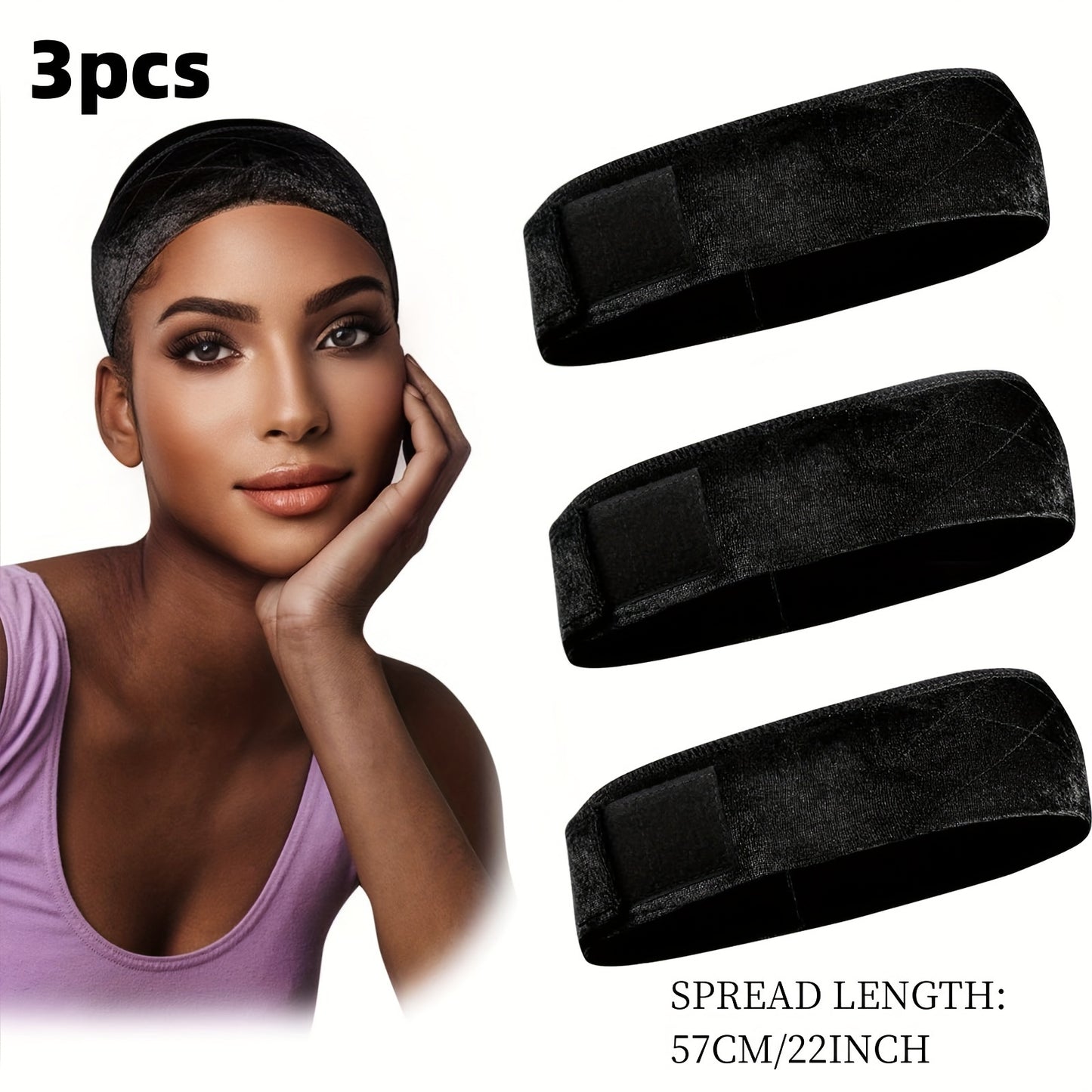 3pcs Velvet Hair Ties Set - Exclusive Female Hair Accessories, Comfortable Breathable Non-Slip Bands Suitable for Headpiece Fixing - Can Be Used for Headpiece Stand / Head Model Display
