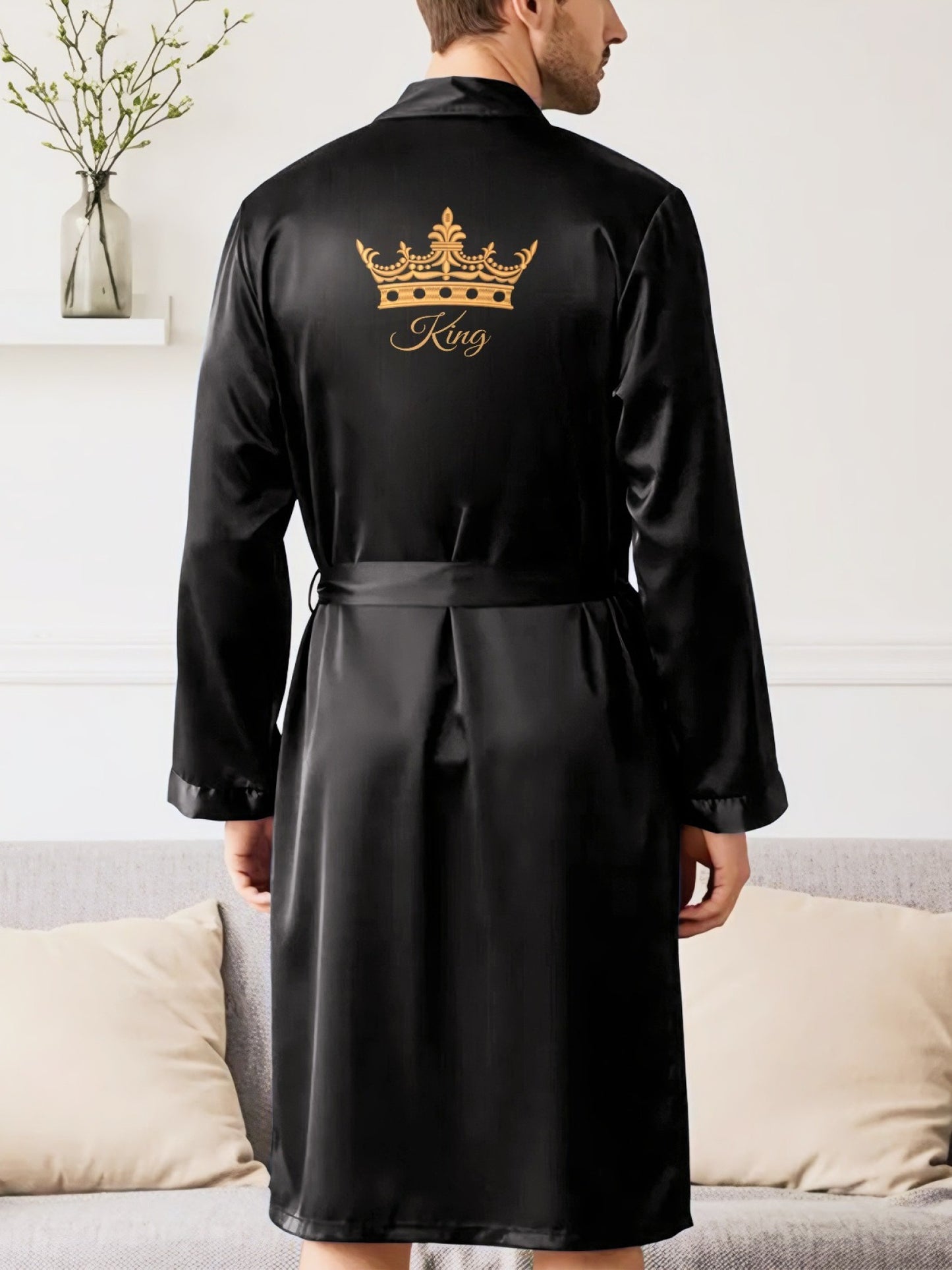 New Men's Smooth Soft Comfortable Plain Color Robe with DIY Customized Pattern, V-neck, Long Sleeves, Belted Elegant Simple Casual Ideal Choice for Wedding and Party Men's Pajamas Home Clothes Regular Models in Spring, Summer