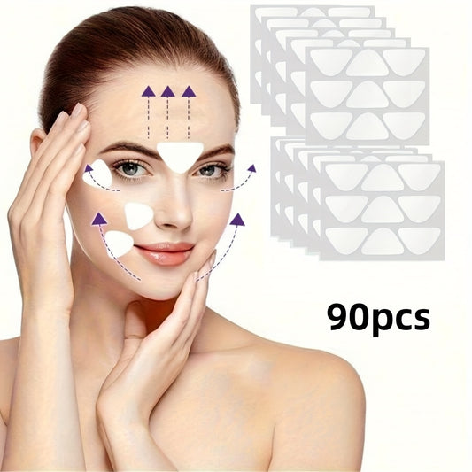 90 PCS Set of Facial And Forehead Wrinkle Patches - Small Patches for The Eyes, Mouth, And Forehead - Triangular Non- Facial Tape Ideal for Treating Frown Lines, Crow's Feet, And Fine Lines