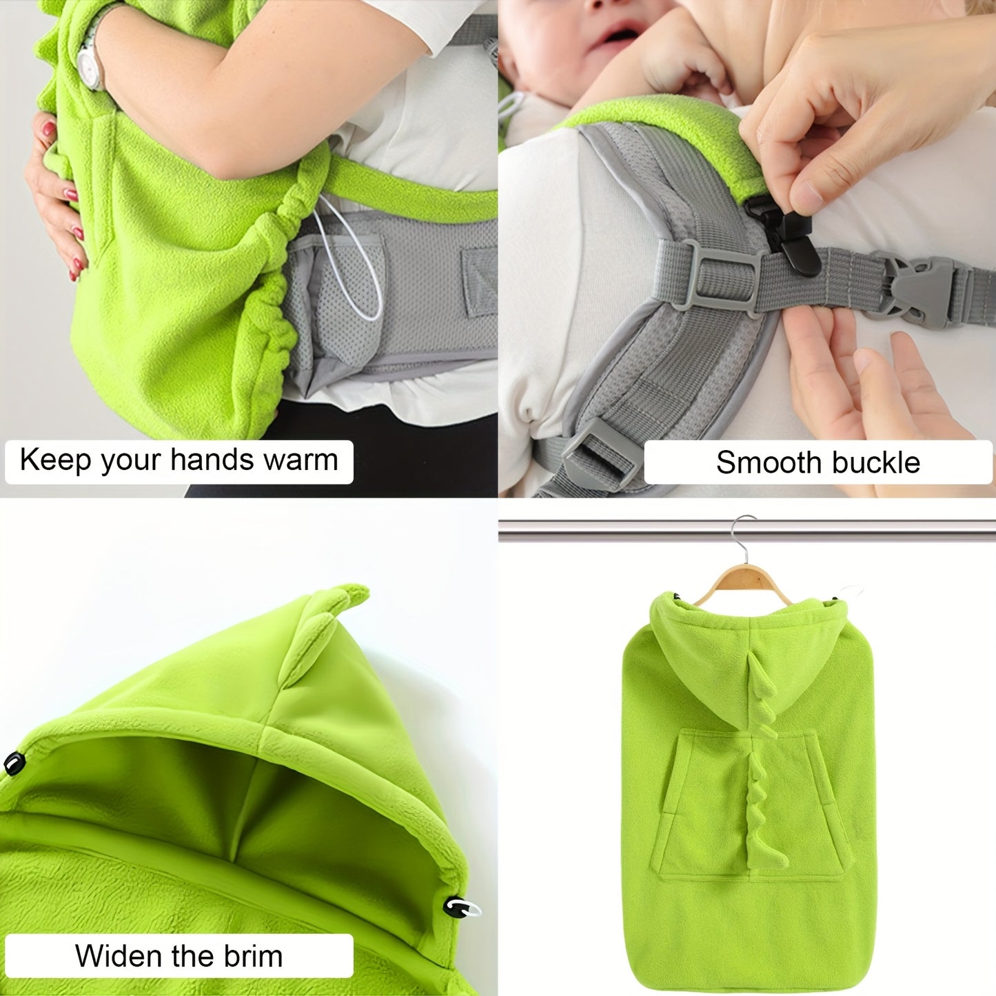 1pc Soft & Windproof Baby Carrier Blanket - Cute Cartoon Dinosaur Design, Multi-Use for Strollers & Baby Carriers, Front Hand Warmer Pocket, Lightweight Polyester Fabric, All-Season Use, Travel Essentials|Dinosaur Print|Knit